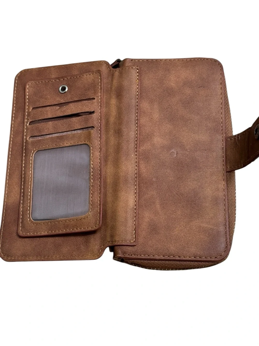 BRG Bifold Brown Faux Leather Women’s Zip Wallet with Snap Closure